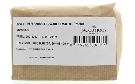 Peper zwart gemalen Jacob Hooy 250g